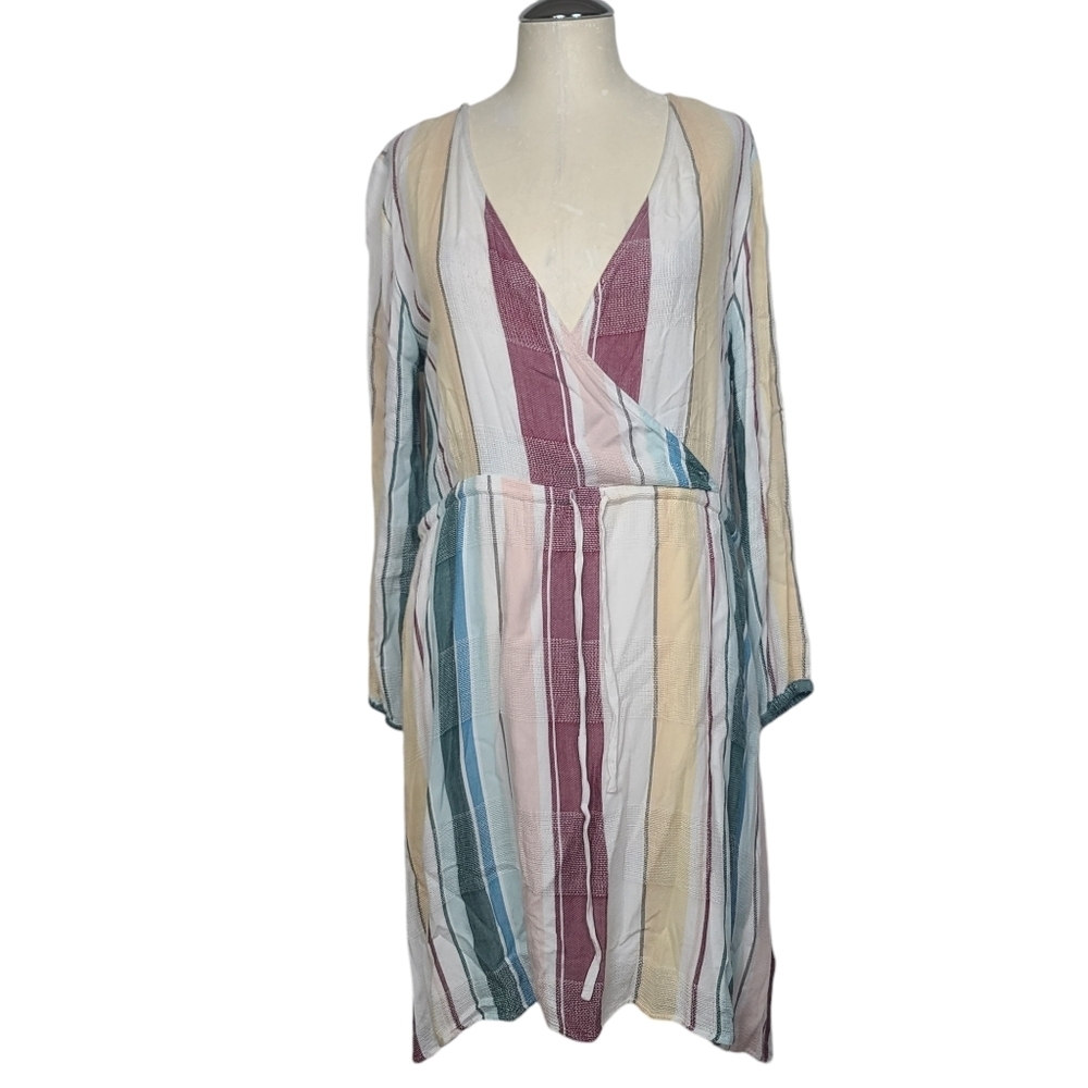 Rails Becca Cusco Striped V Neck Long Sleeves Rayon Dress S